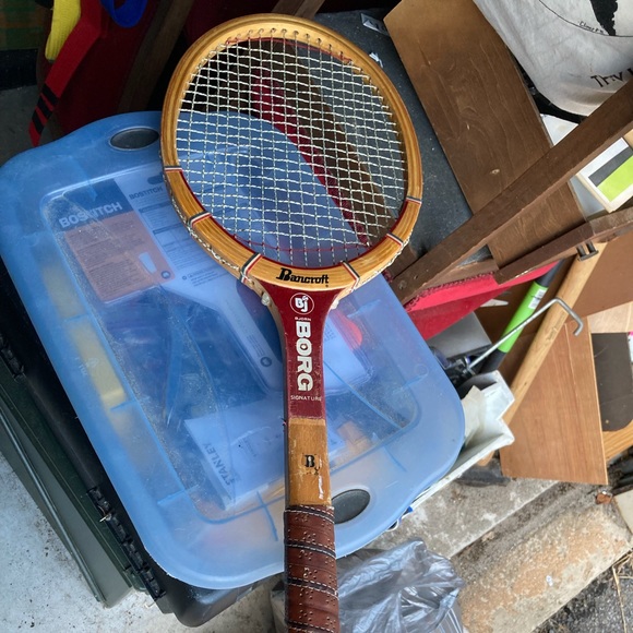 Tennis Racket Bancroft Bjorn Borg Wooden and Leather - Picture 9 of 11